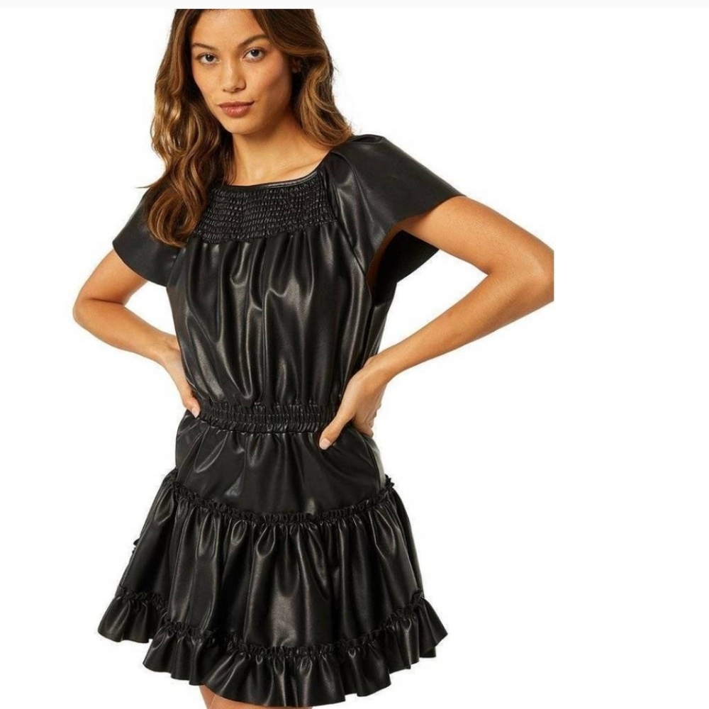 MISA Los Angeles Severine Dress Vegan Leather Obsidian NWT